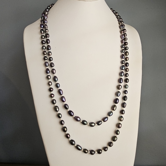 Genuine Black Pearl Necklace 54-inch Extra Long Beaded Single Strand GUC - Picture 3 of 13